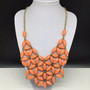 J CREW Coral Orange Beaded Bib Statement Necklace